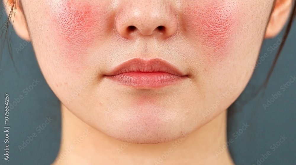 Obraz premium Redness on Cheeks Associated with Rosacea Skin Condition