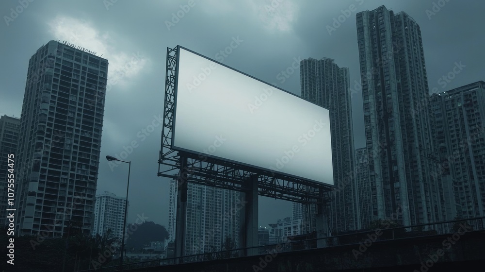 A blank billboard mockup in the middle of a building, A blank billboard mockup in the middle of a building,
