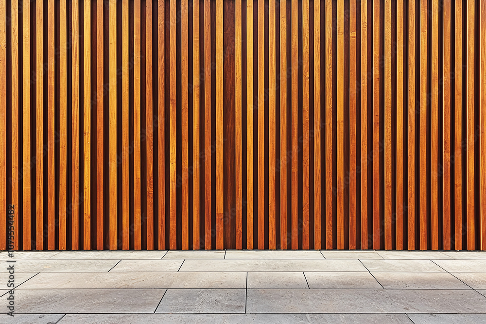 a minimalist facade with spaced wooden slats, creating a pattern of light and shade. a minimalist facade with spaced wooden slats, creating a pattern of light and shade.