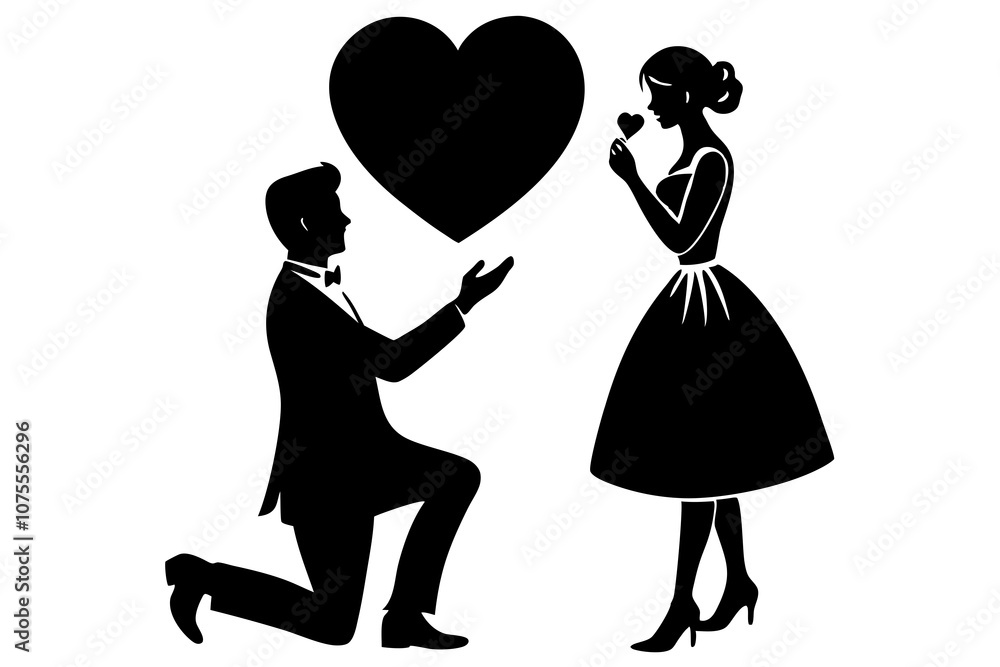 Happy Valentine Day Couple Proposing vector silhouette Happy Valentine Day Couple Proposing vector silhouette