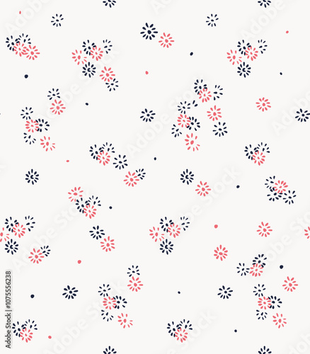 Ditsy petals flowers fireworks seamless print pattern design background