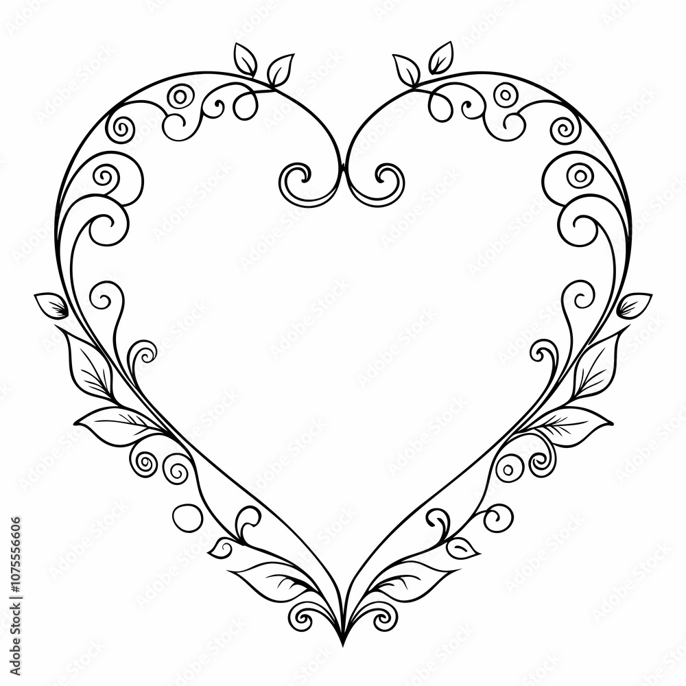 ornate floral heart frame Valentine line art vector. ornate floral heart frame Valentine line art vector.