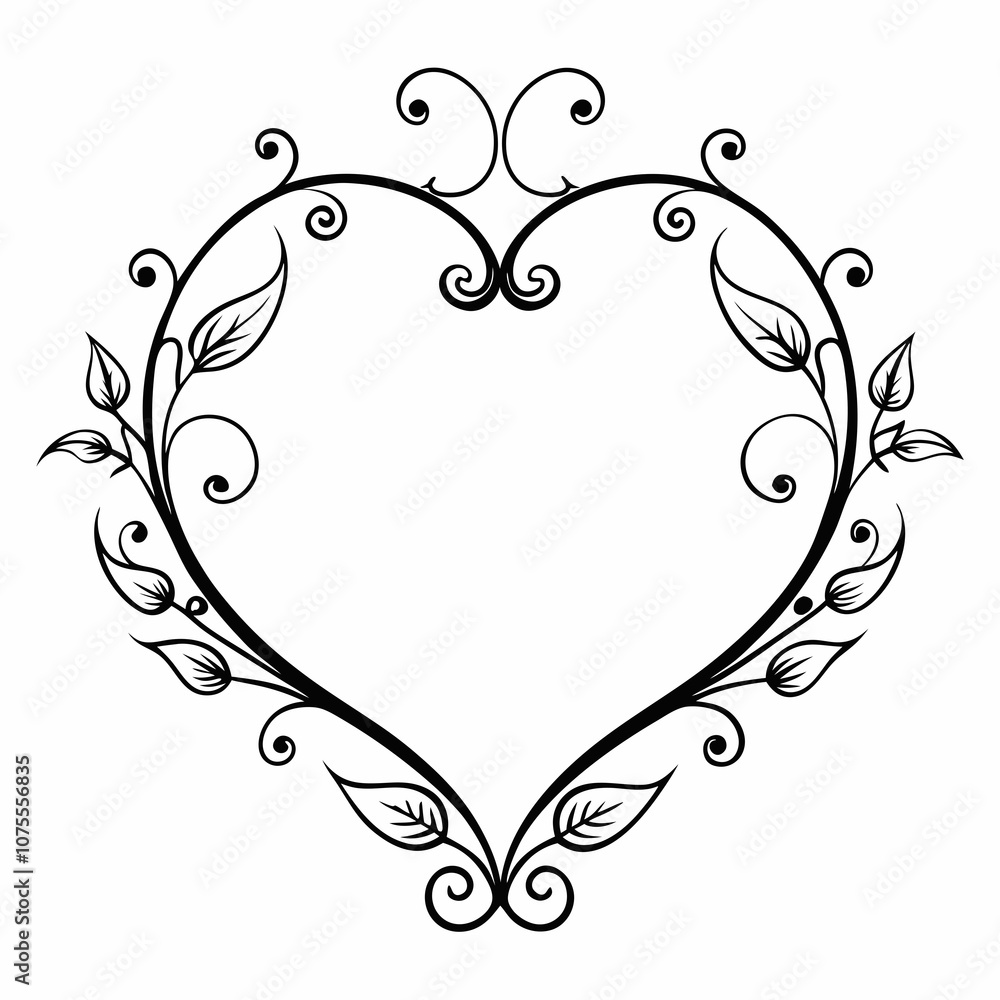 ornate floral heart frame Valentine line art vector. ornate floral heart frame Valentine line art vector.