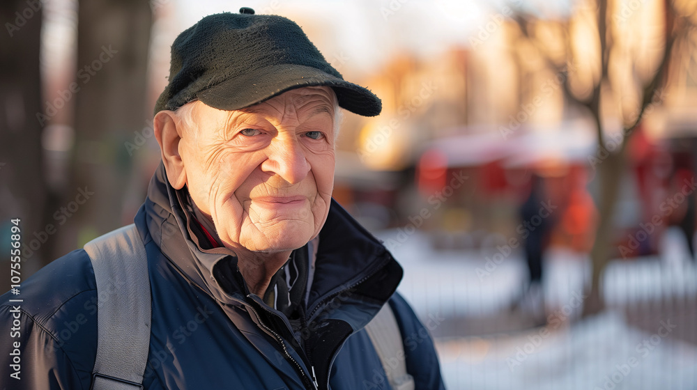 Retrato de una anciano con gorra sonriendo al aire libre en un día soleado Retrato de una anciano con gorra sonriendo al aire libre en un día soleado