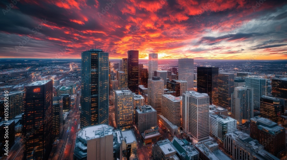 Stunning Sunset Over City Skyline at Dusk Stunning Sunset Over City Skyline at Dusk