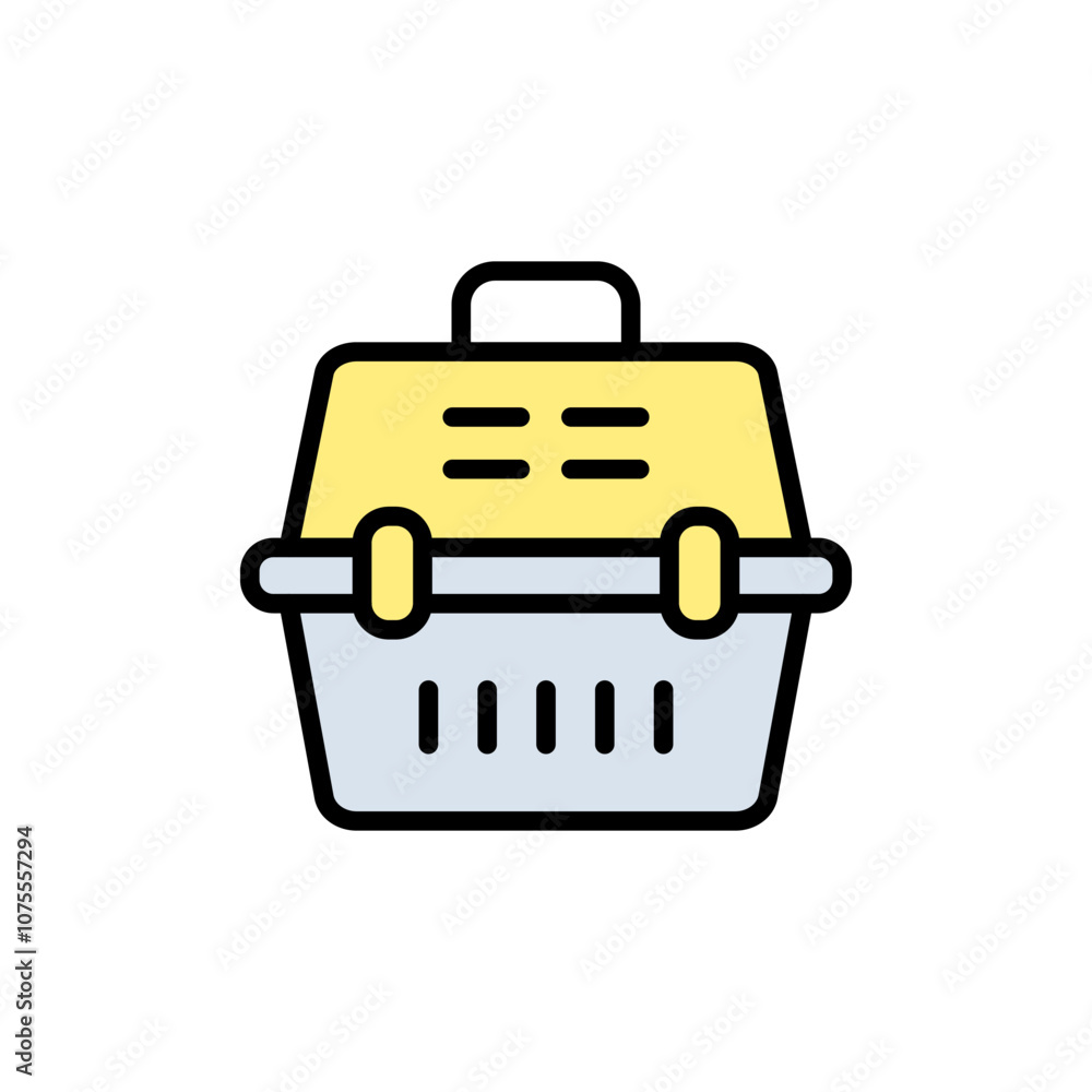 Pet carrier symbol. Comfortable animal travel. Cat carrier color vector icon. Cage cat and dog. Carrier crate. Animals. Isolated vector illustration. Pet carrier symbol. Comfortable animal travel. Cat carrier color vector icon. Cage cat and dog. Carrier crate. Animals. Isolated vector illustration.