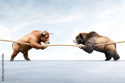 tug-of-war between bull and bear, stock market volatility and control