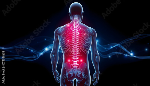 ESWT non-invasive treatment to recovery from back injury. Going to extracorporeal shockwave therapy to heal damaged tissues of the body with white shades, png photo