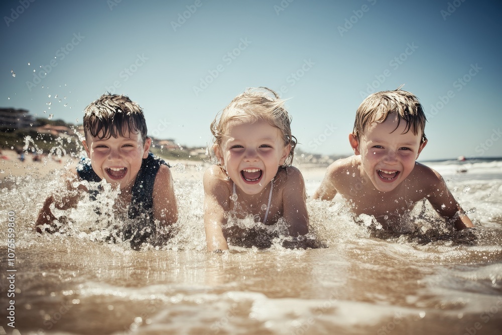 Six-year girl runs with a swimming circle swim in the sea. Beautiful simple AI generated image Six-year girl runs with a swimming circle swim in the sea. Beautiful simple AI generated image