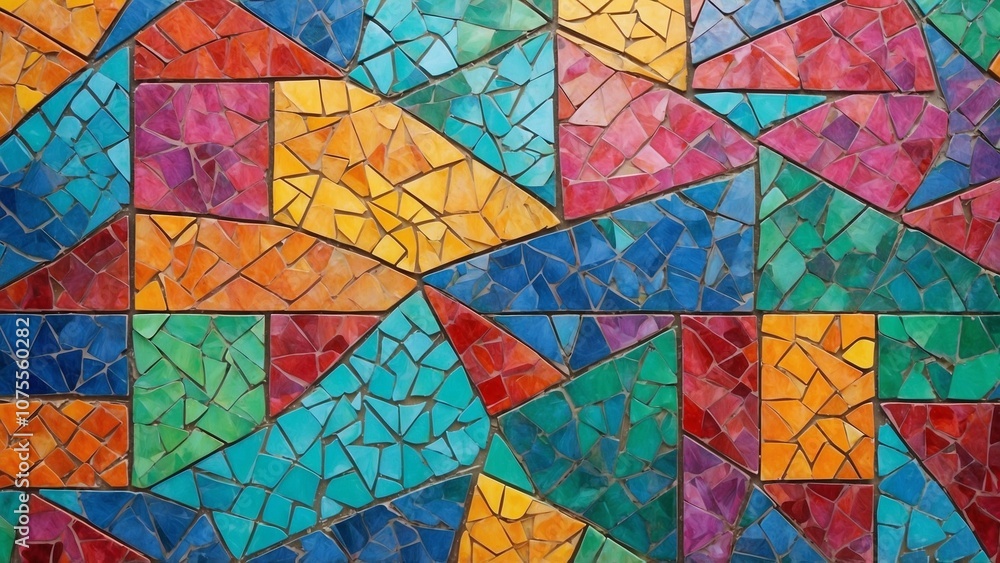 Colorful mosaic pattern made of tiles creating an artistic decorative wall