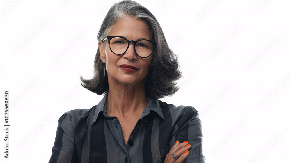 Retrato de mujer madura con gafas y expresión segura Retrato de mujer madura con gafas y expresión segura