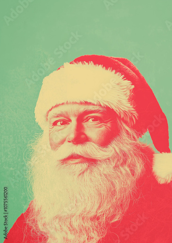 Minimalistic Duotone Santa Claus with Vintage Pop Art Style