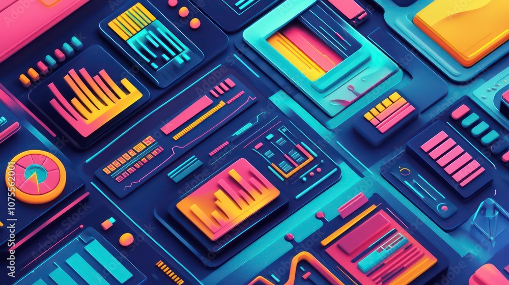 Abstract futuristic technology background with colorful elements. Abstract futuristic technology background with colorful elements.