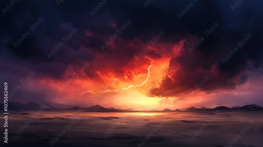 Dramatic Sunset Over a Stormy Landscape Dramatic Sunset Over a Stormy Landscape