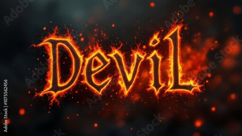 Intense "Devil" text in fiery design, ideal for horror-themed projects, representing energy and power through blazing typography with inferno-inspired visuals