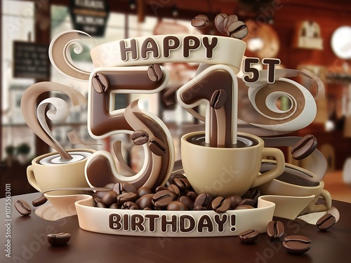 Coffee-Themed 51st Birthday Card with Elegant Mug and Details photo