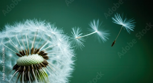 Dandelion seeds floating gracefully on gentle breeze