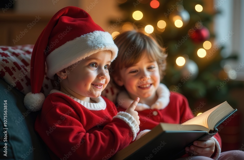 reading a Christmas story. magical time for children reading a Christmas story. magical time for children