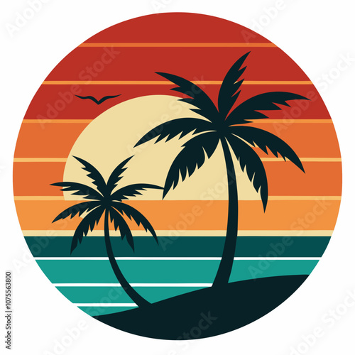 Wallpaper Mural beach Silhouette on Retro Vintage Background Vector T-shirt Design Torontodigital.ca