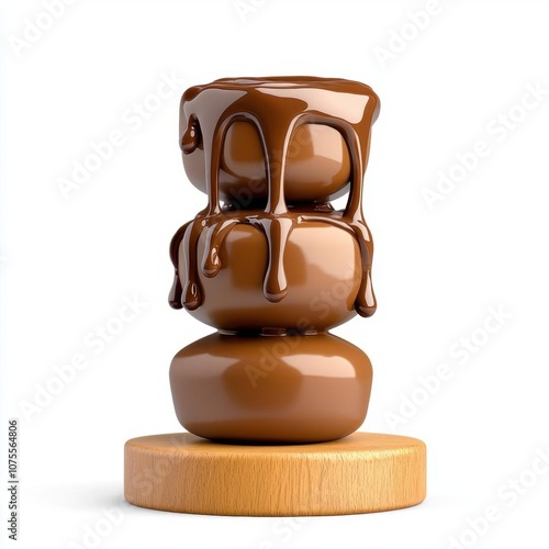 A photostock of a chocolate fountain with dripping chocolate, perfect for dessert or event themes, isolated on transparent PNG background, High Quality photo