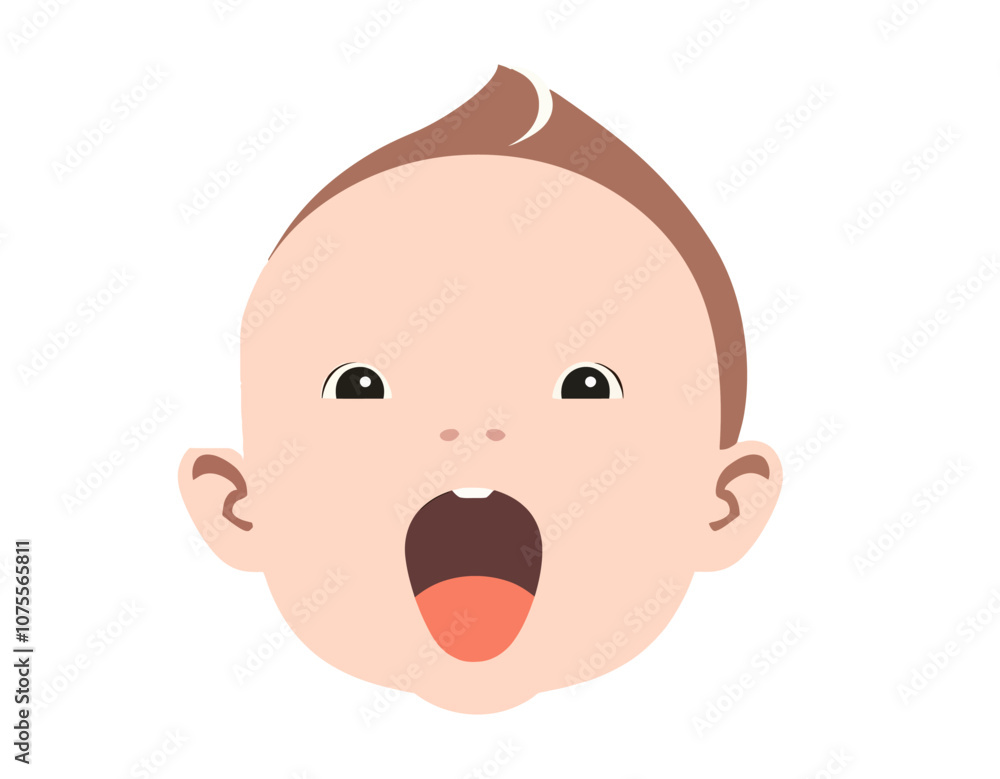 Baby with an open mouth. The baby has a small mouth and is smiling. The baby's eyes are open and looking forward flat vector illustration Baby with an open mouth. The baby has a small mouth and is smiling. The baby's eyes are open and looking forward flat vector illustration