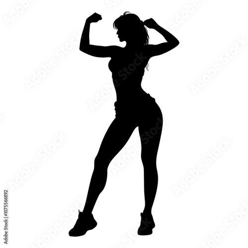 Powerful female silhouette flexing muscles, representing strength and empowerment. Generative AI.