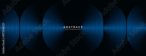 Abstract shiny blue geometric lines on black background. Modern blue metallic lines pattern. Sound waves. Futuristic technology graphic. Suit for banner, cover, music, website, poster, flyer, brochure