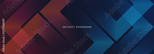 Dark abstract background with glowing geometric lines. Square lines pattern. Minimal geometric. Modern futuristic graphic. Suit for banner, booklet, cover, flyer, website, corporate, brochure