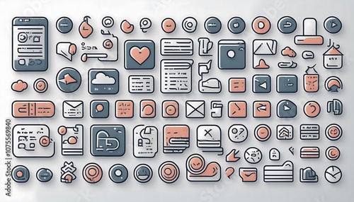  A collection of modern social media icons includes YouTube, Pinterest, and others with outl_1(100) photo