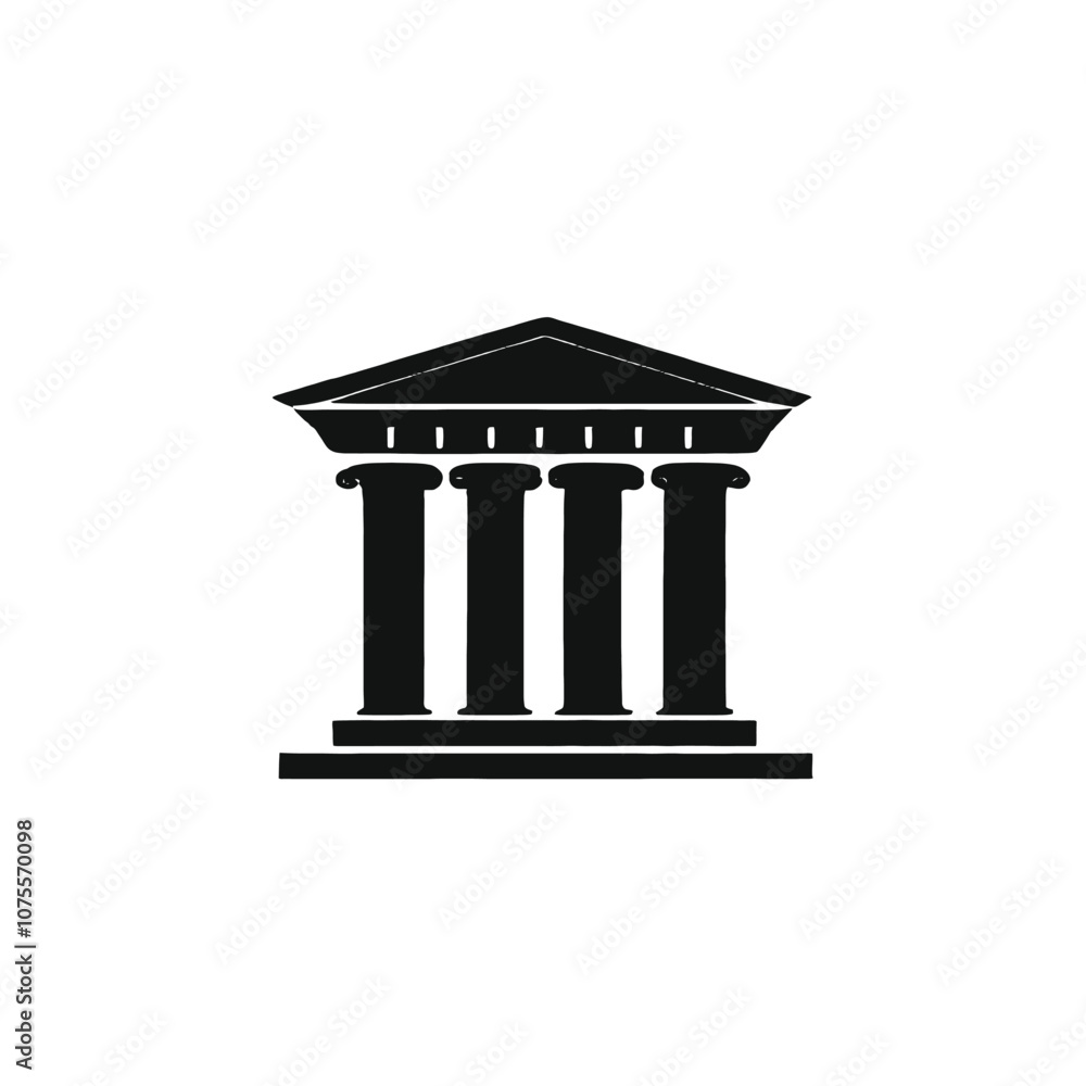 A black silhouette of a classical building with columns A black silhouette of a classical building with columns