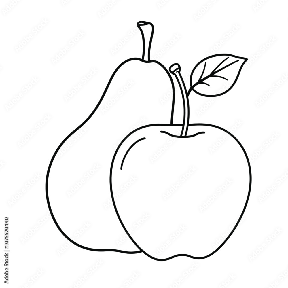a Pear and a apple line drawing Fruit Clip Art, vector line art, isolated white background a Pear and a apple line drawing Fruit Clip Art, vector line art, isolated white background