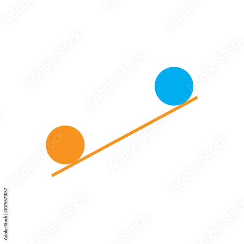 Minimalist balance concept logo featuring two circles in orange and blue on a tilted line symbolizing equilibrium stability and contrast ideal for business financial balance wellness and equality them