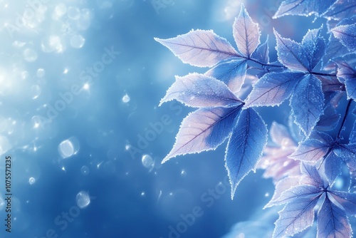 winter frosty leaves, frost-kissed leaves sparkle on a winter morning, offering a pristine canvas for creativity photo