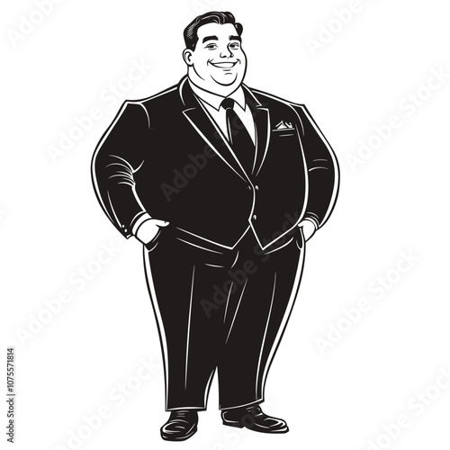 vector fat man in suit on white background .Generative AI