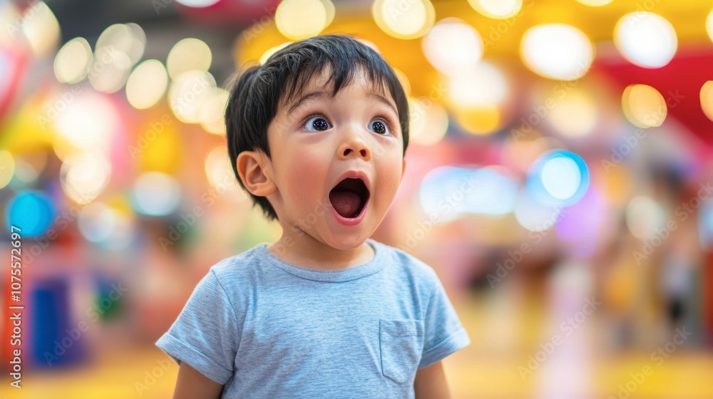 Child Expressing Surprise in Colorful Environment Child Expressing Surprise in Colorful Environment