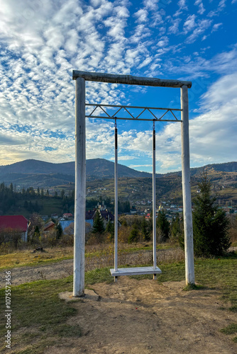 Big swing in Carpathians mountains, Slavske, Ukraine 