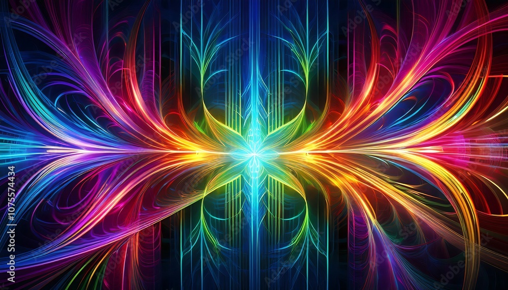 Vibrant fractal patterns of interwoven light lines and complex geometries in rainbow hues g_1(1853) Vibrant fractal patterns of interwoven light lines and complex geometries in rainbow hues g_1(1853)