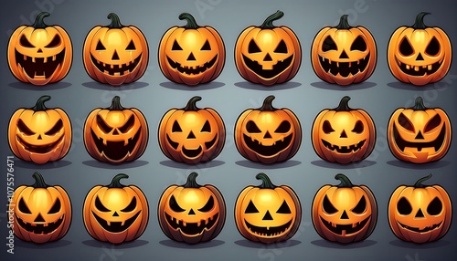  Spooky jack o lantern icons with creepy and scary expressions, perfect for October parties _1(1692)