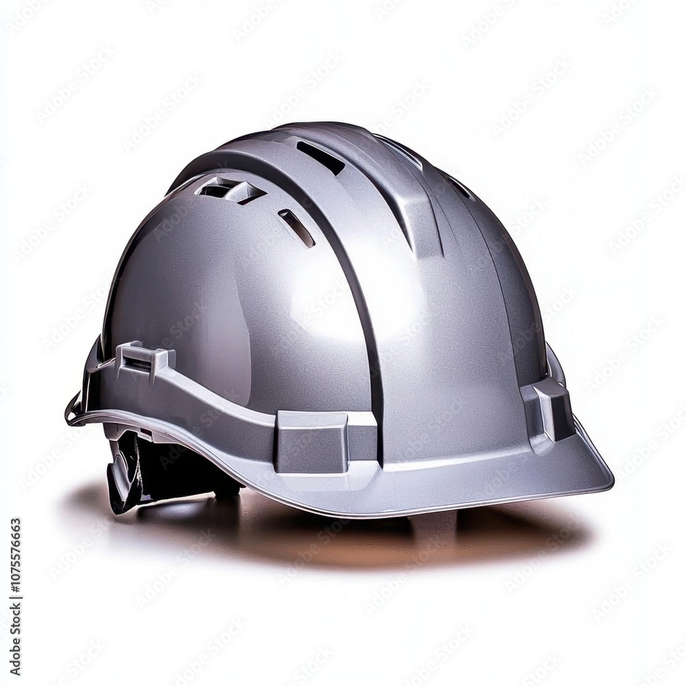 A photostock of a silver hard hat, perfect for construction or safety themes, isolated on white background, High Quality A photostock of a silver hard hat, perfect for construction or safety themes, isolated on white background, High Quality
