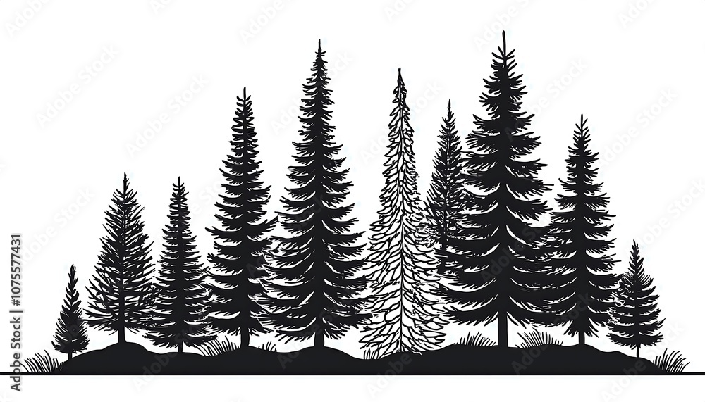 Obraz premium Silhouette spruce line drawings are used for architecture and landscape design featuring ve_1(1611)