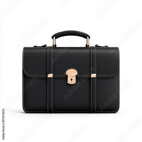 A photostock of a sturdy black briefcase with a sleek design, ideal for business or travel themes, isolated on white background, High Quality