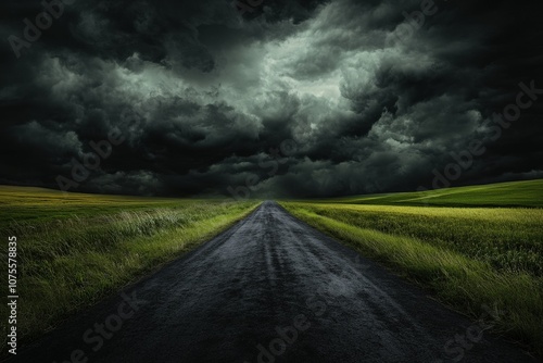  The Road to Storm- A dramatic scene of a long, winding road leading into a dark, menacing s_1(313). Beautiful simple AI generated image