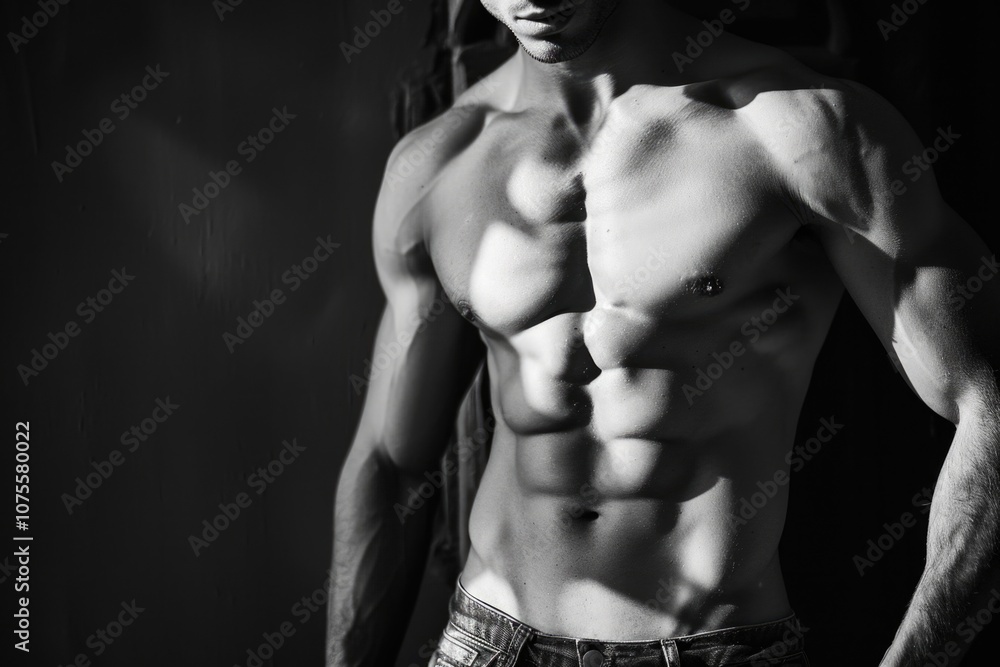 Abdomen Men: Male Sensuality - Standing Fit Man with Perfect Form Abdomen Men: Male Sensuality - Standing Fit Man with Perfect Form