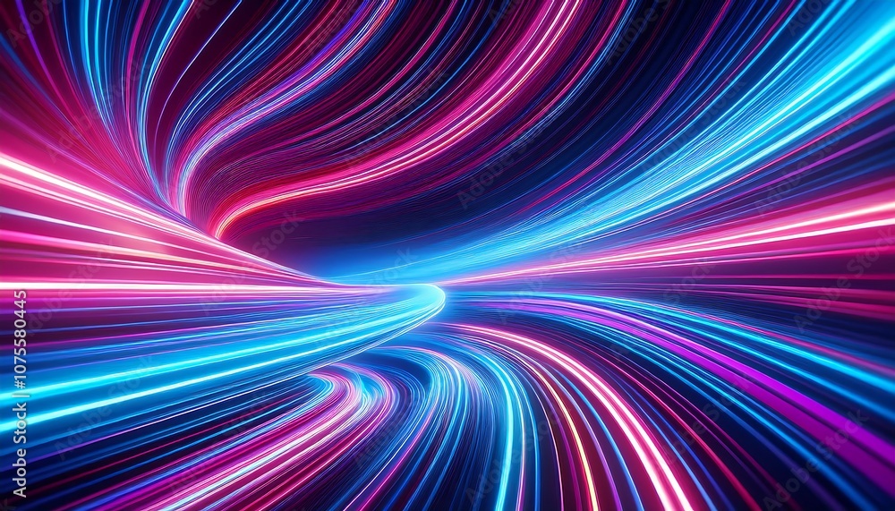 Neon lines and flowing stripes of blue and pink light curve through space in a futuristic s_1(1486) Neon lines and flowing stripes of blue and pink light curve through space in a futuristic s_1(1486)