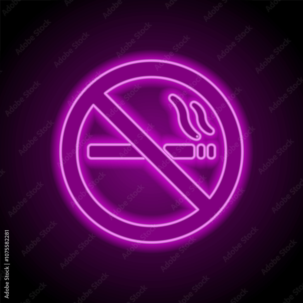 No smoking simple icon. Flat design. Purple neon on black background No smoking simple icon. Flat design. Purple neon on black background