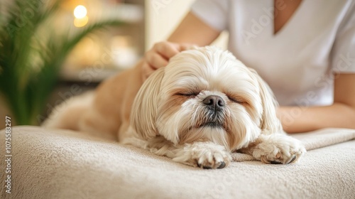 Wallpaper Mural Veterinarian massaging a shih tzu dog during a physiotherapy session Torontodigital.ca