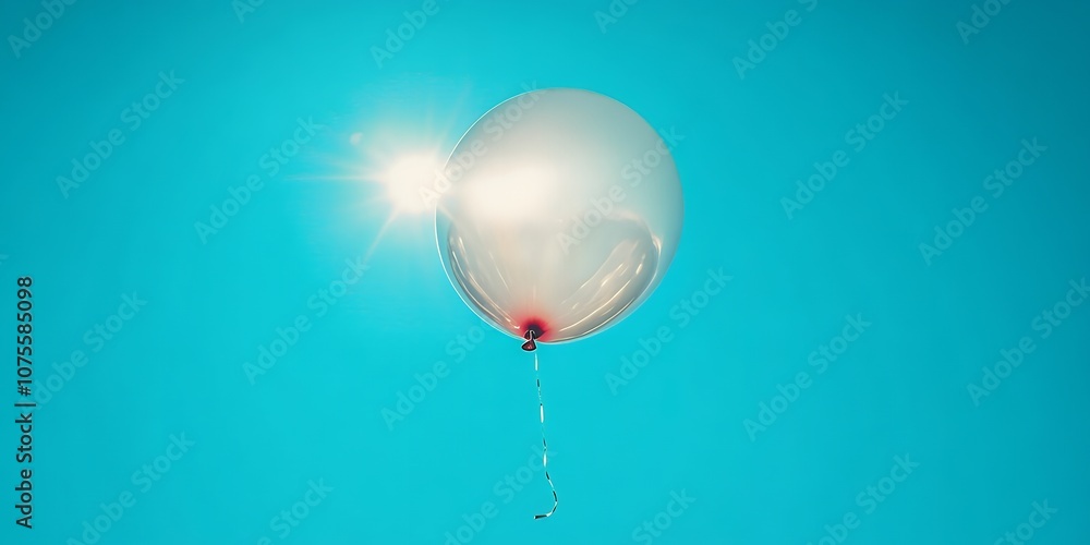 Obraz premium A Single White Balloon Floats Against a Bright Blue Sky, Glinting in the Sunlight During a Clear Day, Evoking a Sense of Freedom and Lightness in the Atmosphere