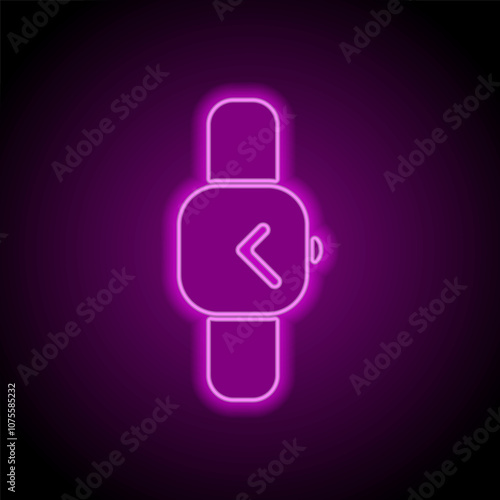 Hand watch simple icon vector. Flat design. Purple neon on black background