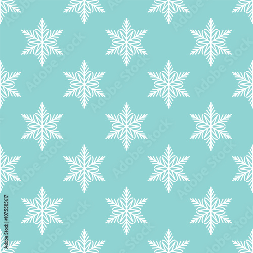 Snowflakes seamless pattern, detailed hand drawn vector line illustration. Graphic outline doodle drawing. Christmas and New Year background for frosty winter design, gift wrapping, packaging, textile