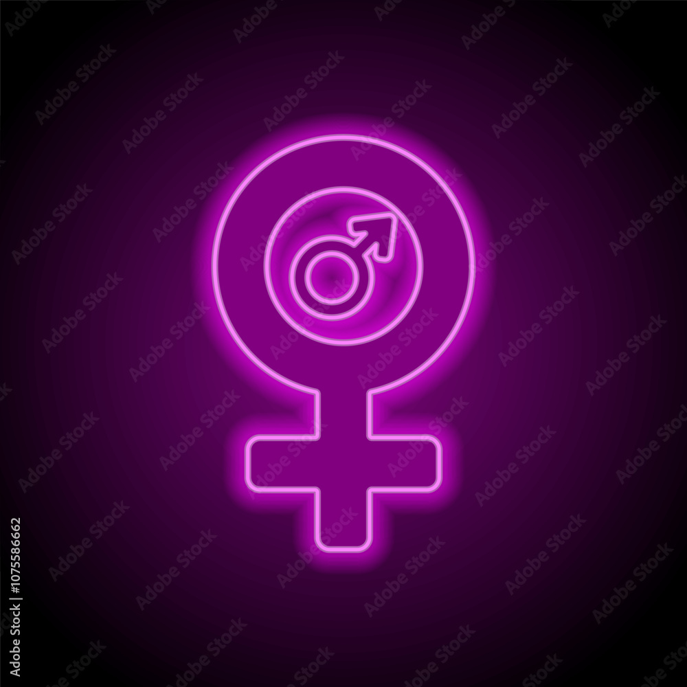 Female simple icon vector. Flat design. Purple neon on black background Female simple icon vector. Flat design. Purple neon on black background
